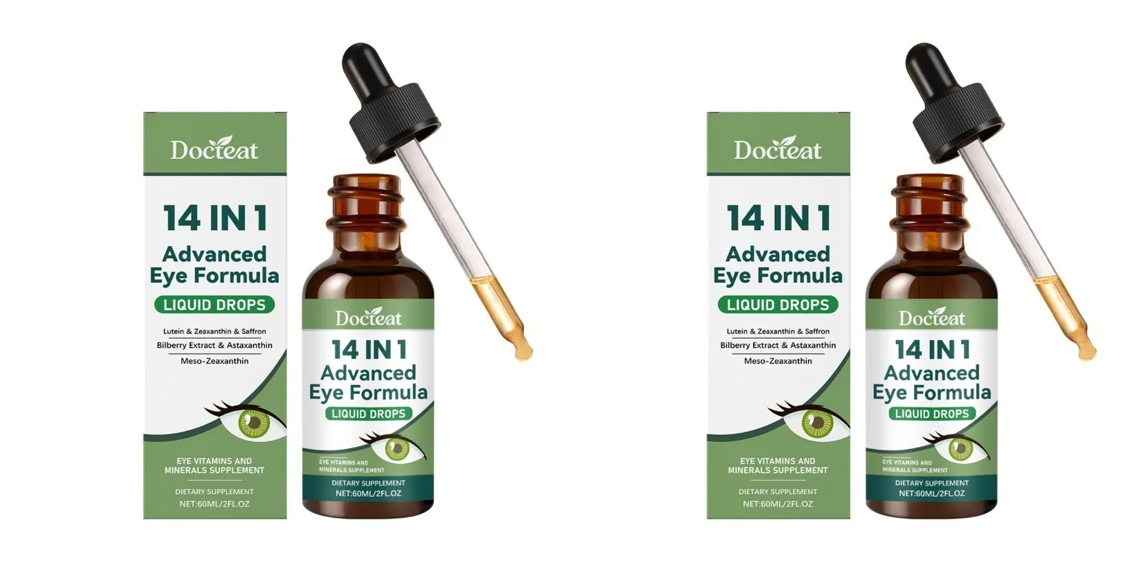 14 in 1 Eye Formula Liquid Drops – Lutein Zeaxanthin Saffron Astaxanthin Advanced Visual Support Antioxidant Blend 60ml