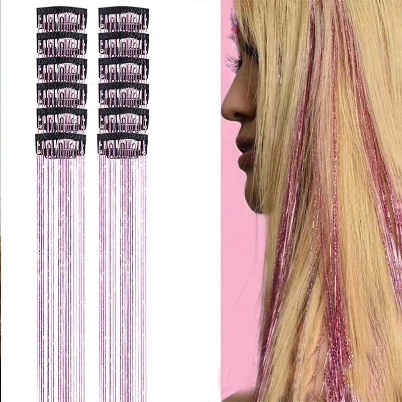 12 pezzi per confezione di fermagli per capelli BB estensioni dei capelli metallizzati lucidi con clip capelli sintetici accessori per capelli scintillanti per le donne