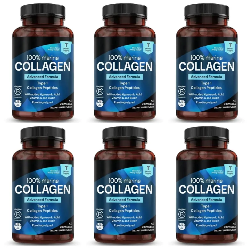 Marine Collagen Capsules for Women & Men Type I Peptides with Hyaluronic Acid Vitamin C & Biotin Beauty Glow Nails 60 Count — image 9