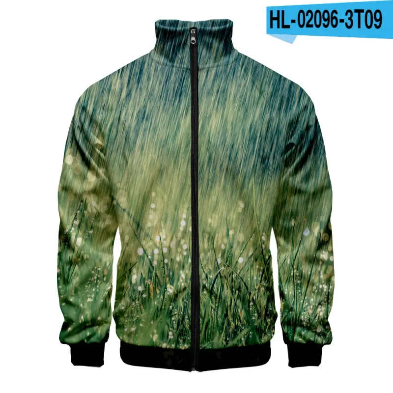 Harajuku Popular Rain 3D Print Zipper Raglan Jacket Windbreaker Boys/Girls Comfortable Stand Collar Jackets Coats