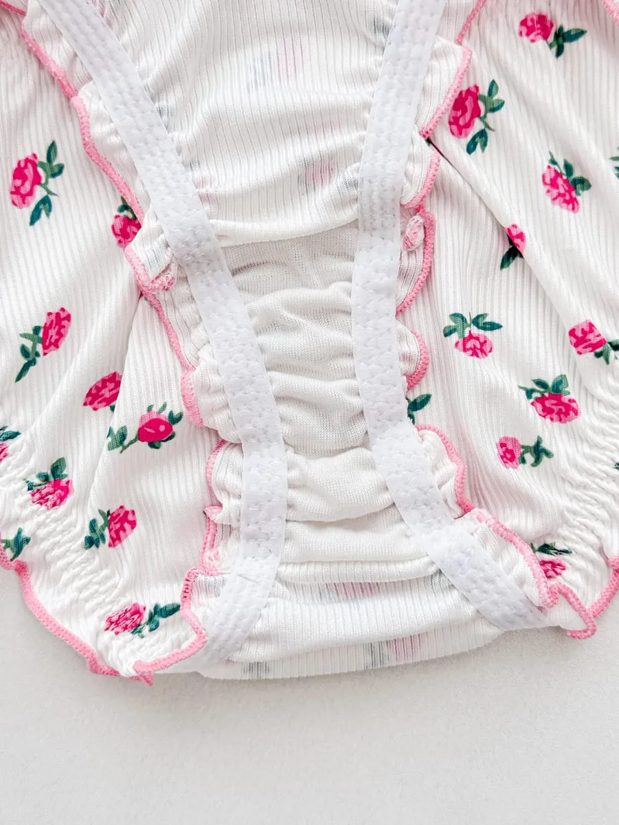 Cute Floral Pattern Women's Underwear Set Stylish Bow Ribbed Bra Soft Ladies Panties Ruffled Trim A B C D Cup Women's Bra — image 6