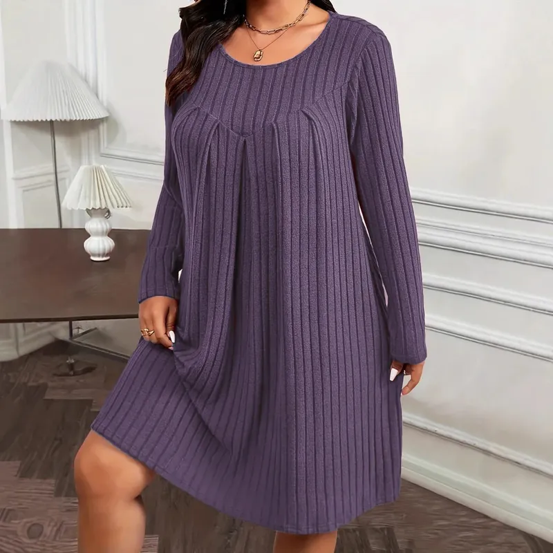 2025 Autumn/Winter Dress Women Fashion Plus Size Long Sleeve Dresses Casual Patchwork Loose Knitted Dress For Women Clothing 5XL