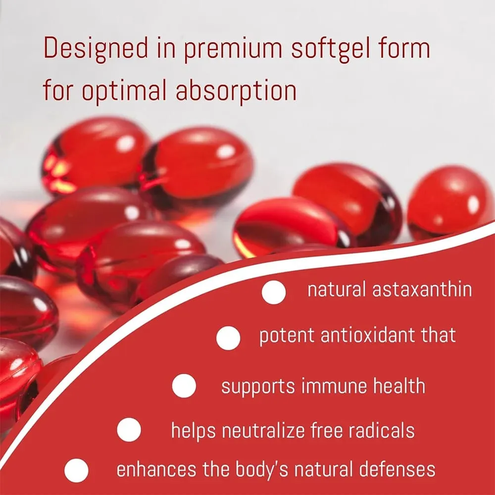 Astaxanthine 12 mg – Soutient la santé des yeux, la santé des articulations, la circulation interne, la santé de la peau, stimule l'immunité, améliore la digestion.