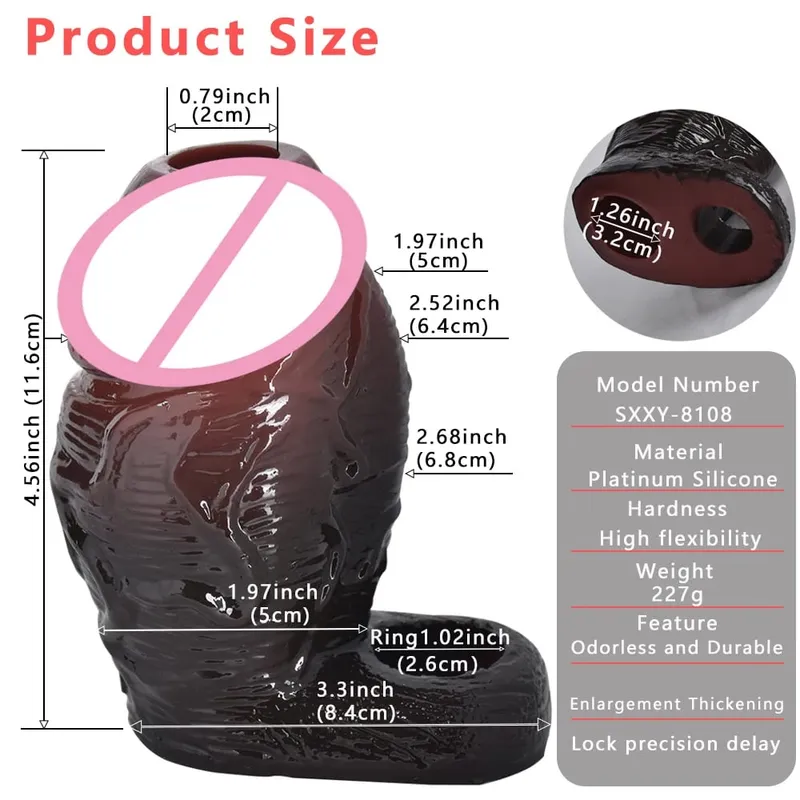 7.2in Realistic Penis Sleeve Reusable Penis Sleeve with Cock Ring Silicone Penis Enlarger Sleeve Male Adult Sex Toy for Men