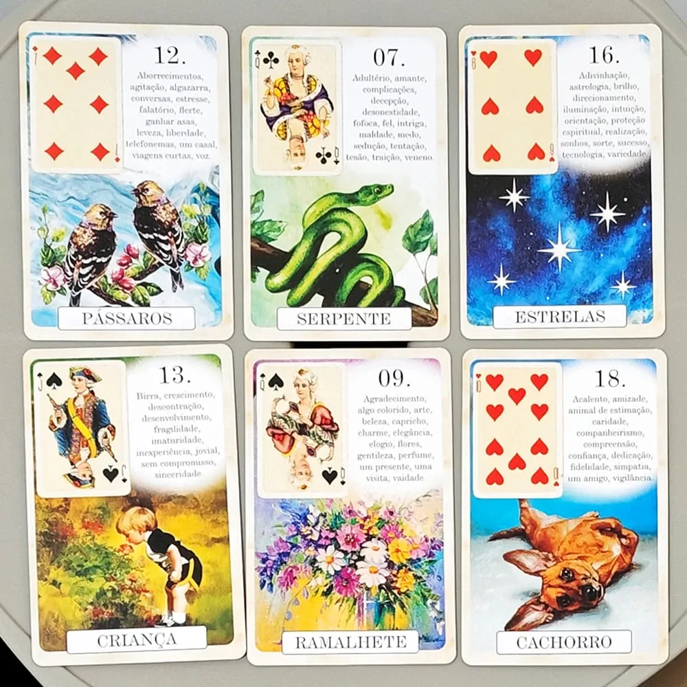 Classique Lenormand Deck - 37 Vintage Style Divination Cards - Classic Portuguese Edition Double-embossed Cardstock 9*6cm