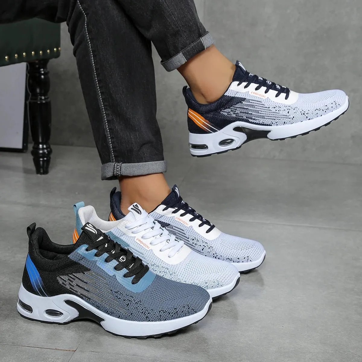 Men's Breathable Lace-Up Running Shoes Fei-Woven Mesh Casual Shoes Comfortable Air-Cushioned Men's Shoes Free Shipping Shoe