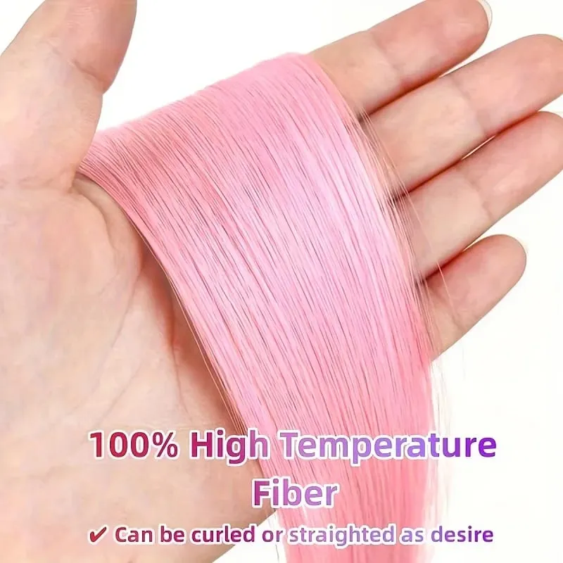 22Inch Synthetic Long Straight 5pcs Clip in Hair Extension Colored Rainbow Hairpieces for Women Daily Use