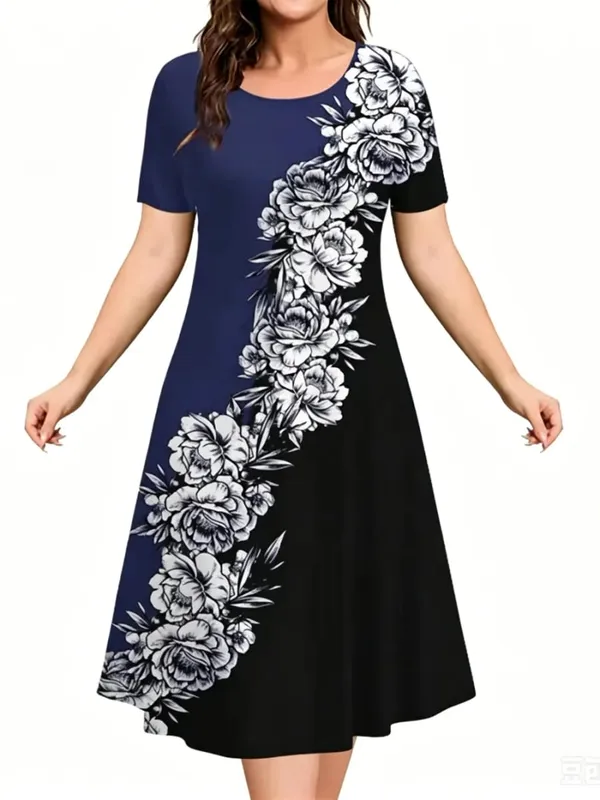 Sundress Loose Plus Size Dresses Women Flowers 3D Print Clothing Casual Summer Retro Short Sleeve Ladies Elegant Mini Dress — image 4