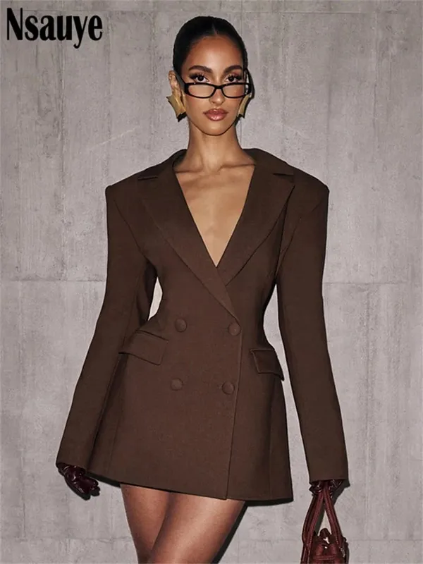 Nsauye Elegant A-Line Short Fashion Evening Black Blazer V Neck Dress Women Winter Clothes Outfits Sexy Night Club Party Dress — image 7