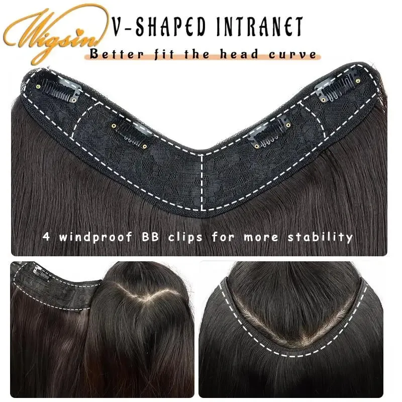 Extension de cheveux synthétiques 55cm en forme de V, postiche longue et lisse avec 4 Clips, postiche Invisible naturelle pour femmes