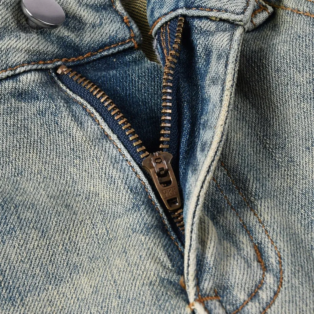 Men's Skinny Jeans Vintage Retro Blue Washed Stretch Denim Pants Streetwear Slim Tapered Trousers High Quality