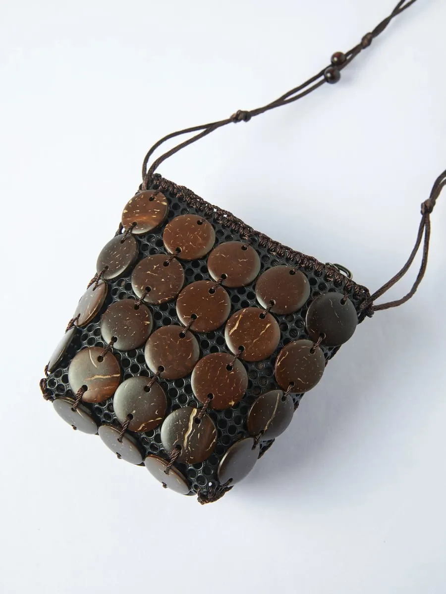 2026 Summer Women's Handwoven Wooden Bead Mini Crossbody Bag - Retro Style with Beaded Accent for Vacation and Daily Use — image 2