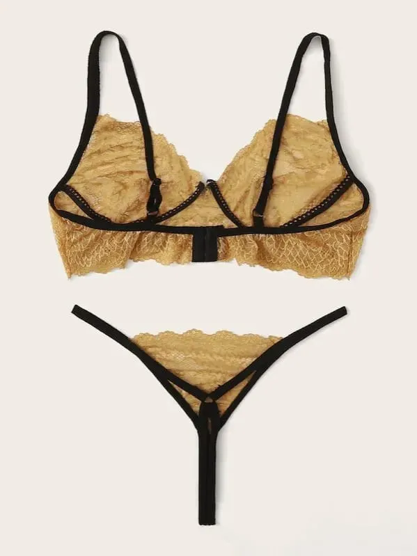 Sexy See through Lingerie Set with Suspender Transparent Bra And Panties for Young Women Fixed Strap Bralette Thin Cup Design — image 4
