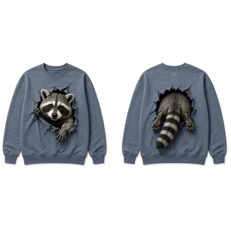 Funny 3D Visual Cat Print Sweatshirt Cute Animal Breaking Through Wall Graphic Pullover Tops Men Casual Long Sleeve Streetwear