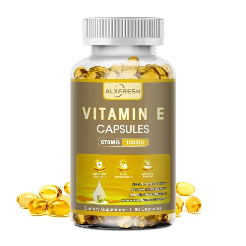 Alxfresh Vitamina E 670 mg (1000 UI) - Suplemento Dietético Natural Antioxidante Suporte ao Sistema Imunológico da Pele Sem Glúten Vegen