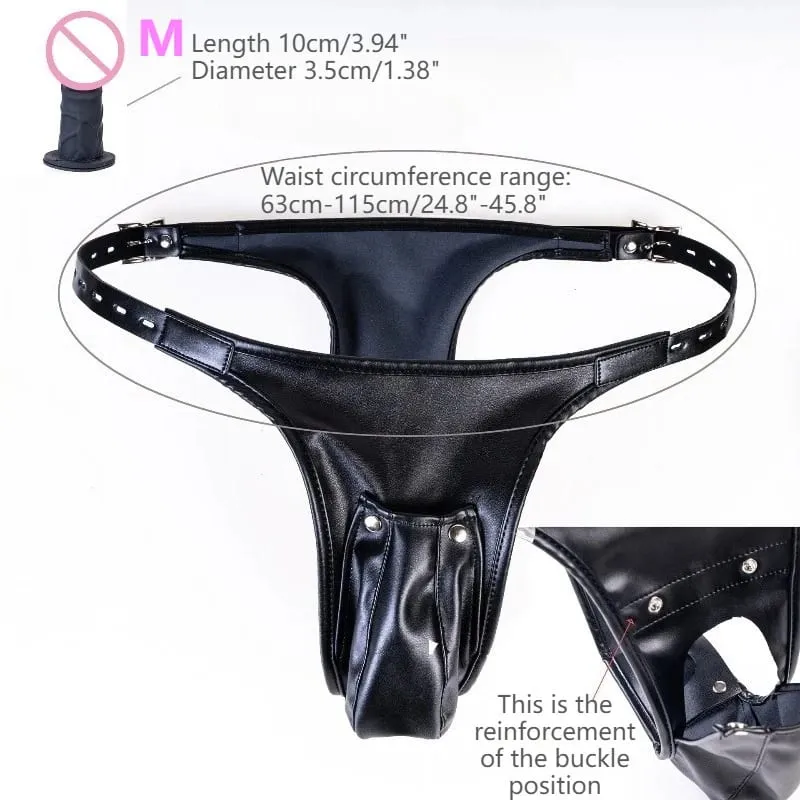 Multi-Functional Leather Chastity Panties with No Vibration Silicone Dildo Anal Accessories for Couple Sensual Play Sex Toys