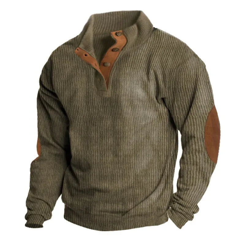 Men's Cargo Sweatshirt American Splicing Patch Pullover Men's Outdoor Jacket Corduroy Casual Long Sleeve Sweatshirt