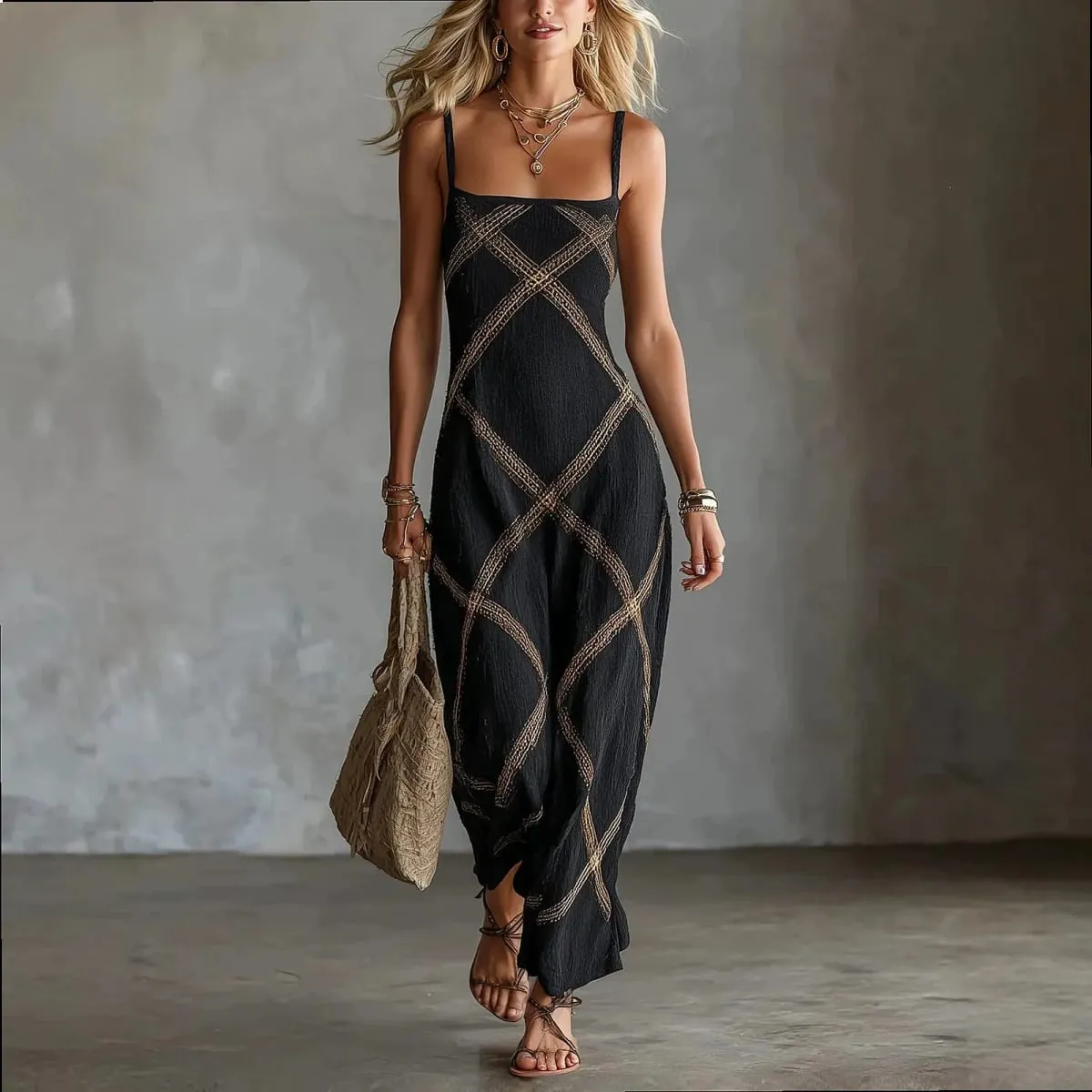 Printed Striped Solid Color Sleeveless Dress Casual Summer Dresses Spring Outfit