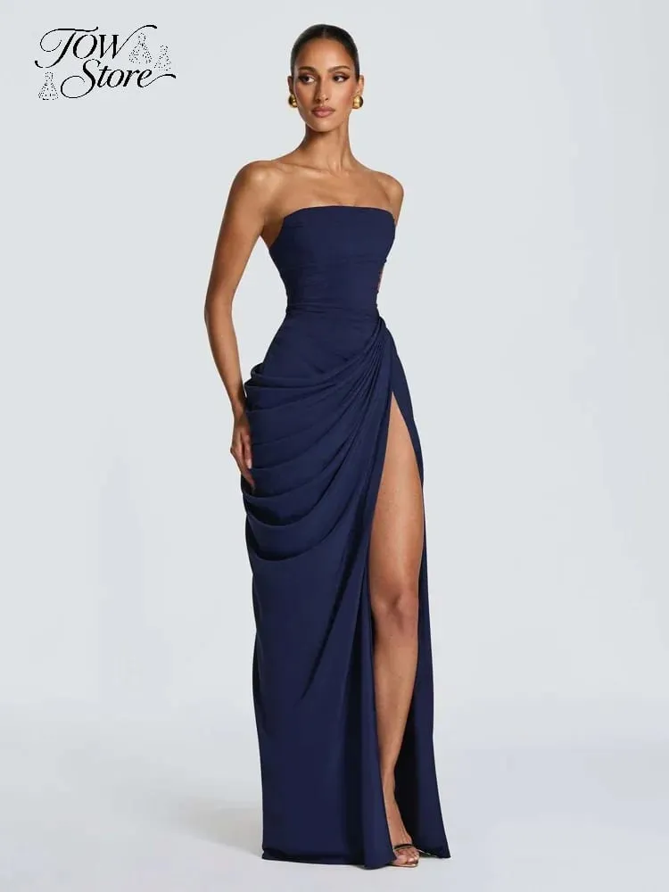 Women Sexy Solid Pleated Strapless Dress Lady Chic Off-shoulder Backless High Waist Split Dresses 2026 Summer Evening Party Gown — image 5