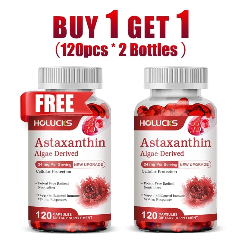 Buy 1 Get 1 Free! Astaxanthin 24mg Supplement for Skin & Eye Health Anti-Aging & UV Defense Reduces Eye Fatigue Non-GMO