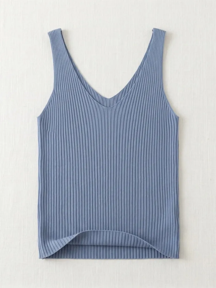2026 Summer Fashion Women Camisole Ice Silk Knit Tank Top Slim Fit Sleeveless Base Tank Top Solid Color V-Neck Cami