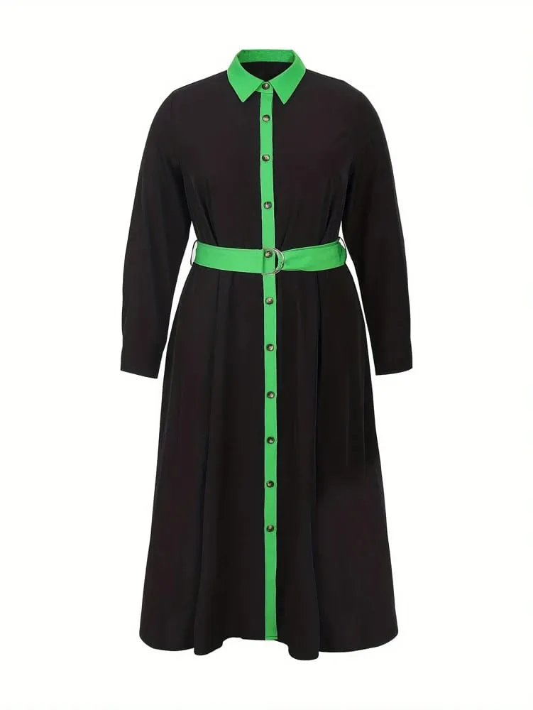 Plus Size Women's Elegant Dress: Elegant Sleeveless Front-tie Button Closure Stand-up Collar Perfect For Graduation Season