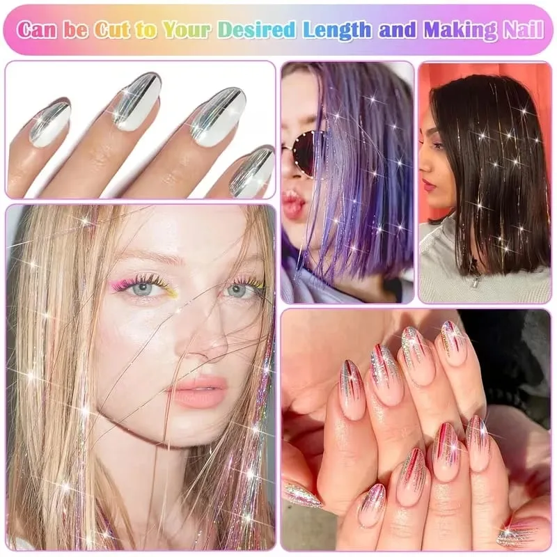 38Inch Tinsel Hair Extensions 6Pcs Sparkling Glitter Hair Synthetic Shiny Hair Accessories for Women Girls Party Cosplay
