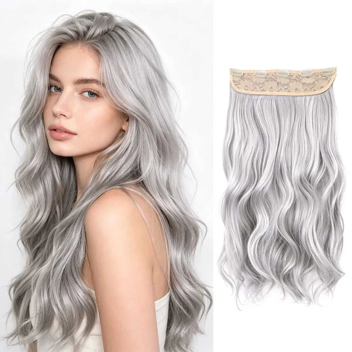 Synthetic clip in hair extensions 5 clips in one piece high temperature fiber wavy hairpieces for women daily party holiday