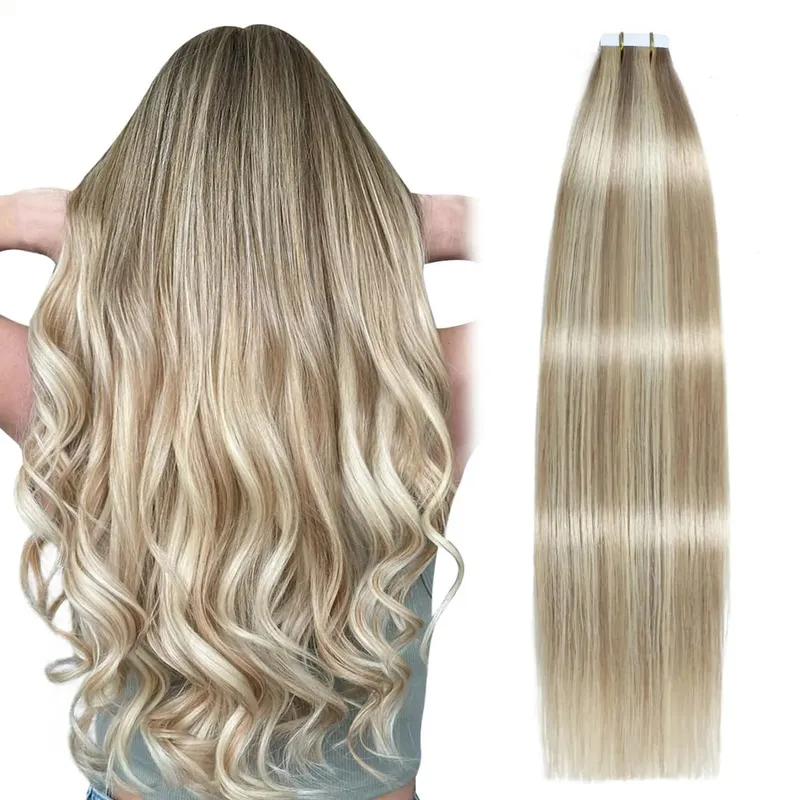 Red Color 20Pcs Tape-In Hair Extensions 100% Remy Human Hair Straight Highlight Color for Women Add Hair Length And Volume 50g
