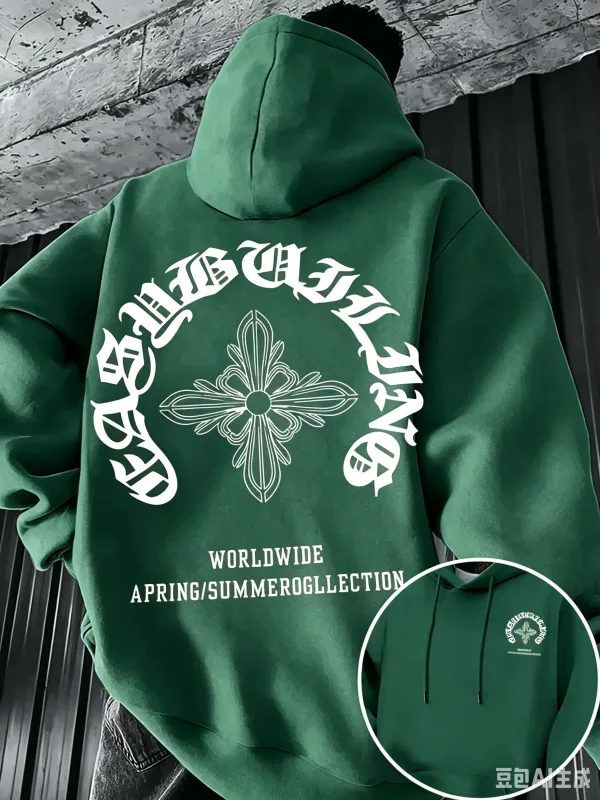 Gorgeous Gothic pattern design men's fall-winter American retro trend dark and mysterious atmosphere-themed hooded sweatshirt.