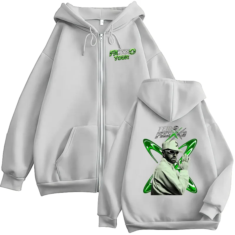 Feid VS Ferxxo Falxo Tour 2026 Zipper Hoodie Men's Hip Hop Loose Fleece Pullover Sweatshirt Vintage Long Sleeve Jacket Hoodies