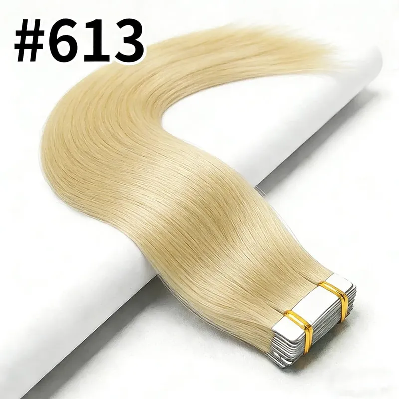 Tape in Hair Extensions Human Hair Bleach Blonde 26 Inch 50g/pack Straight Seamless Skin Weft Tape in Real Human Hair Extension — image 13