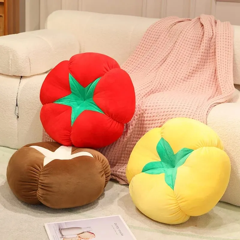 卡哇伊仿真蔬菜水果毛絨靠墊柿子香菇番茄軟裝飾枕頭臥室沙發禮物 — image 4