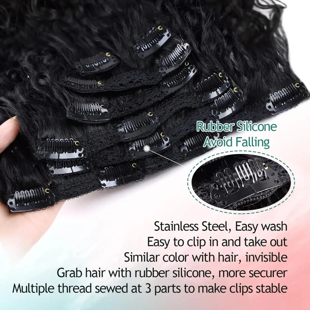 Women's Clip-In Curly Hair Extensions Synthetic Wavy Fibers Lightweight & Breathable Fashion Icon Hairpiece for Daily Wear