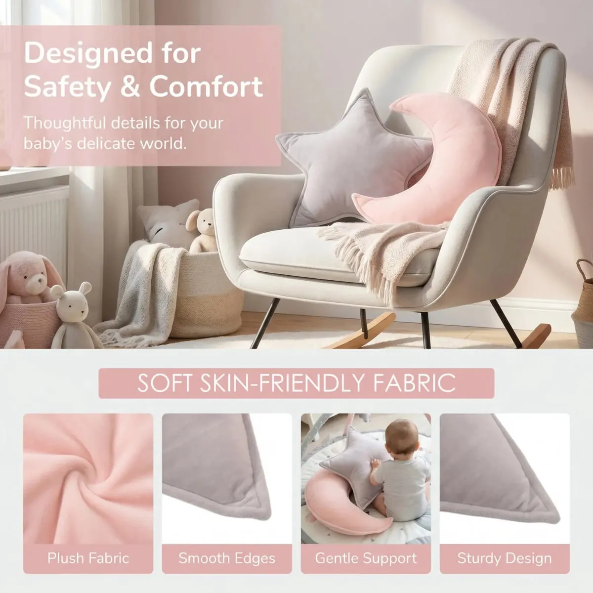 2Pcs Bantal Bulan dan Bintang Kusyen Bilik Bayi Hiasan Lembut Tapak Semaian Bantal Bantal Hiasan Katil untuk Ruang Tamu Bilik Tidur
