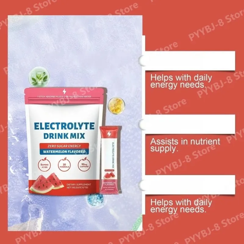 Zero Sugar Watermelon Electrolyte Powder with 90mg Caffeine Amino Acids Minerals Vitamins Provide Energy Replenishment 15 Sticks — image 2