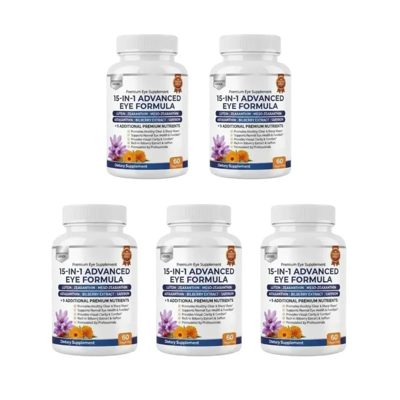 Premium 15-in-1 Advanced Eye Formula with Lutein Zeaxanthin Astaxanthin Bilberry & Saffron Supports Eye Wellness 60 Capsules