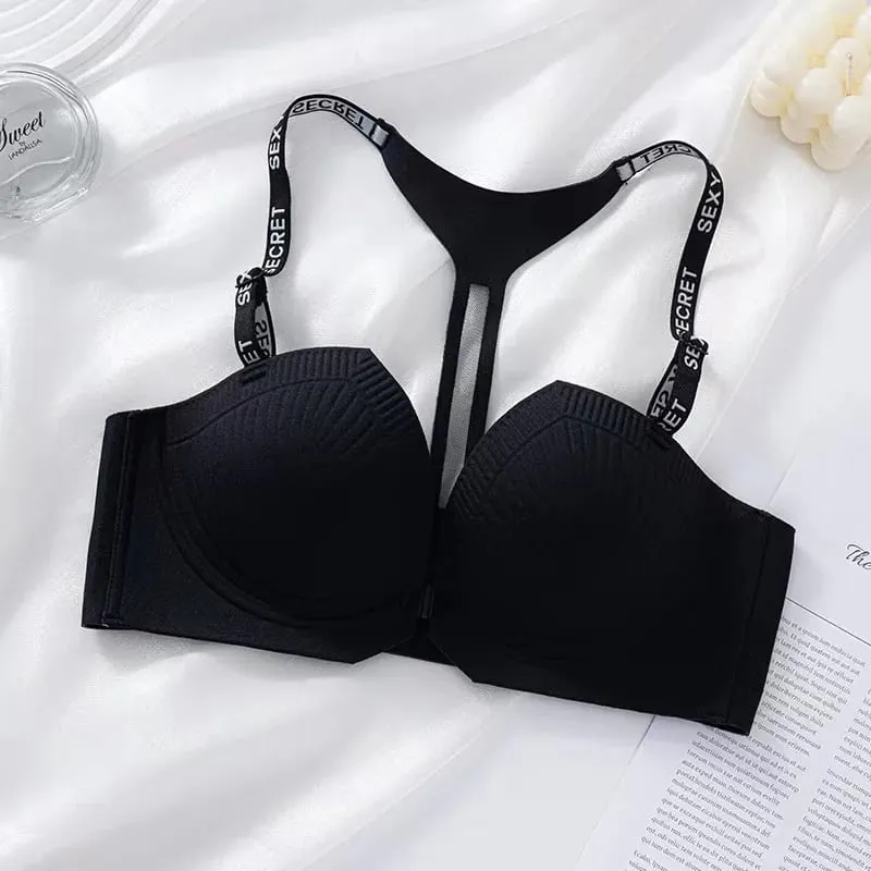 2025 Seamless Backless Front Closure Push up Bra with Y-shaped Letter Straps Anti-Sagging for Women Sexy Lingerie