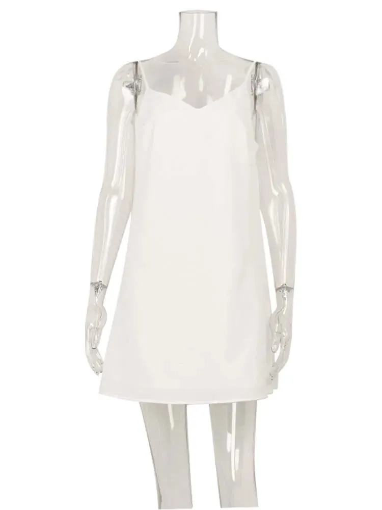 Ahagaga moda feminina vestidos sólidos cintas bandagem regular causal com decote em v sem mangas verão camisola solta doce femlae vestido — image 7