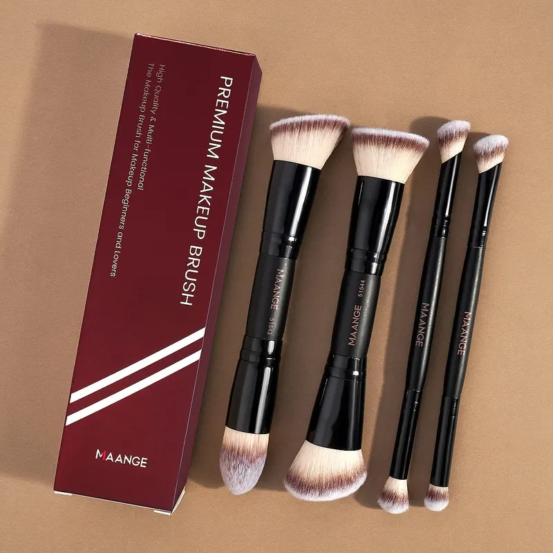 Sada 4 oboustranných štětců na make-up s krabičkou Foundations Pudrová krycí tvářenka na oční stíny Základní štětec pro začátečníky Cestování