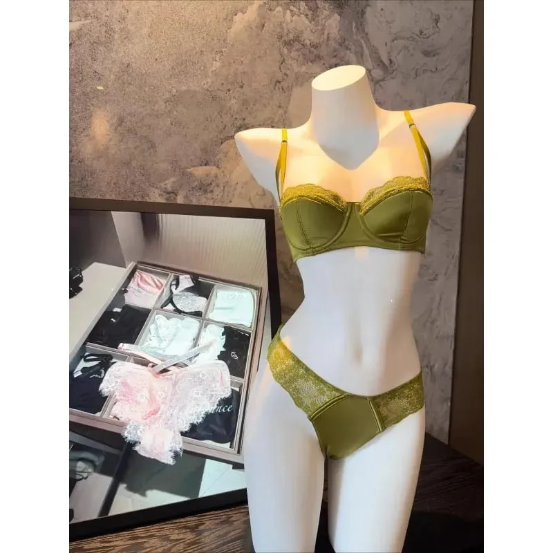 Sexy French Lace Gathered Cup Bra Set Semi Cup Design For Petite Women Lightweight Breathable Comfort Lingerie Set Sizes 32-38 — image 7