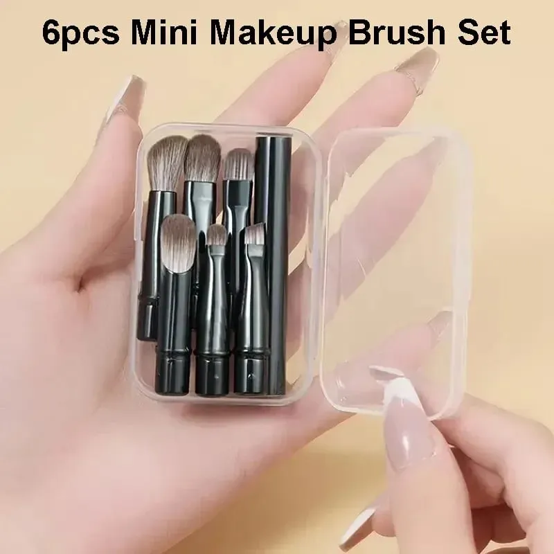 6 pièces Mini pinceaux de maquillage de voyage ensemble avec boîte Portable poudre cosmétique fond de teint Blush mélange correcteur maquillage pinceaux ensemble