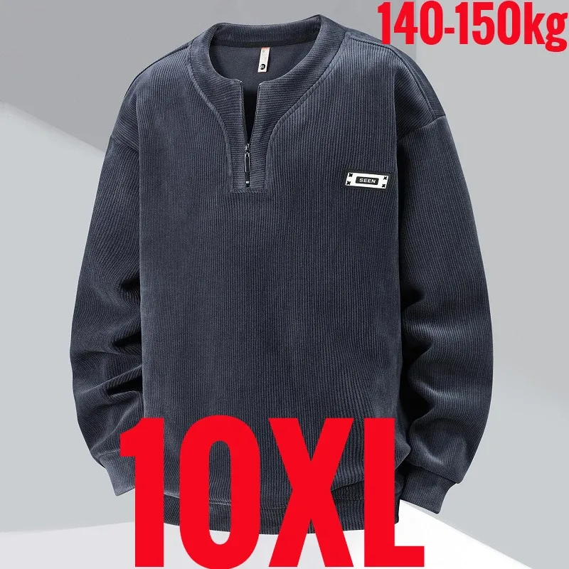 Extra Big Size Men's Sweatshirt Half Zip Pullover Corduroy Fleece Plus Large 6xl 7xl 8xl 9xl 10xl Autumn Winter Warm Casual Top