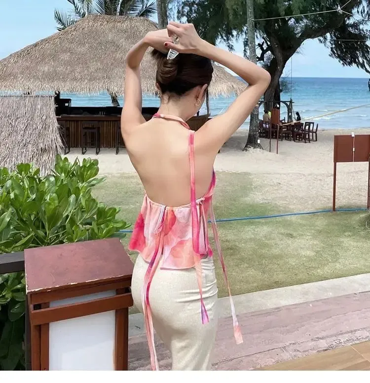 Pink Y2K Crop Tops Printed Sleeveless Sexy Slim Tank Tops Summer New Sweet Cute Casual Party Beach Tank Top Women Clothing — image 5