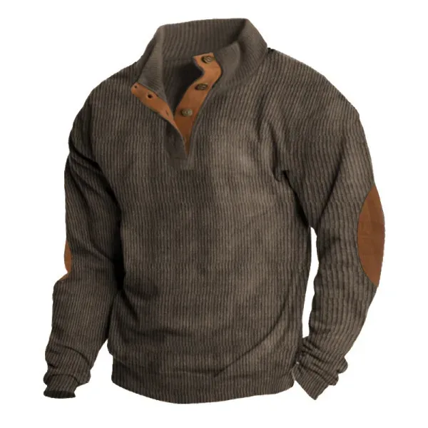 Men's Cargo Sweatshirt American Splicing Patch Pullover Men's Outdoor Jacket Corduroy Casual Long Sleeve Sweatshirt