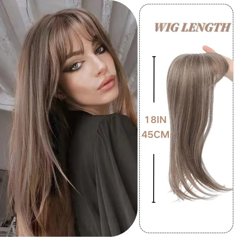 Synthetic Striaght Hair Toppers with Bangs for Women Natural Hairpieces Adding Hair Volume Topper Hair Extensions 18''/10'' — image 5