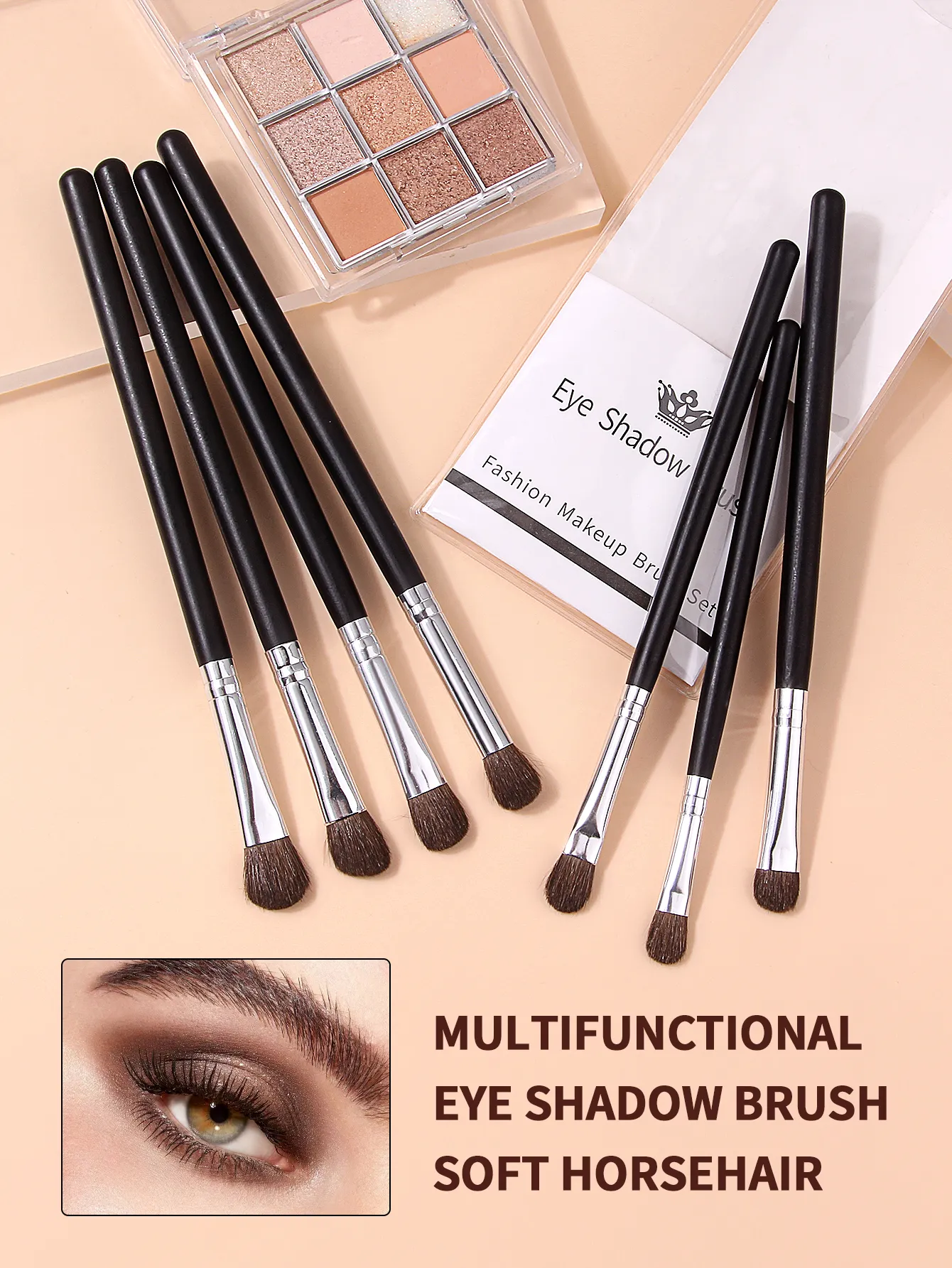 7Pcs Professional Eye Shadow Brush Set Horse Hair Eyeshadow Makeup Brushes Kit For Eye Blending Shading Cosmetic Makeup Tools