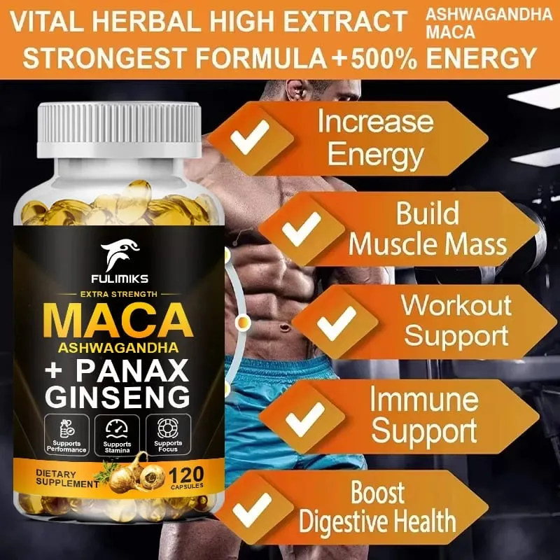 Triple Maca Blend with Ginseng & Ashwagandha Supplement Supports Reproductive Health Hormonal Balance Muscle & Stress Relief