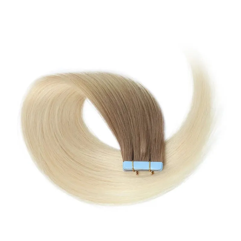 Black to Light Gray Color Tape in Hair Extensions Human Hair Seamless Tape Hair Extensions Skin Weft PU Tape On Hair 20Pcs 30G
