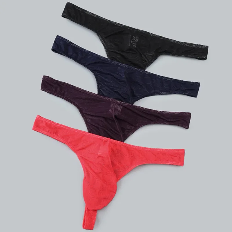 Homens rendas jacquard g-string roupa interior alta elástico grande bolsa tanga calcinha sexy gays erótico t-back cuecas